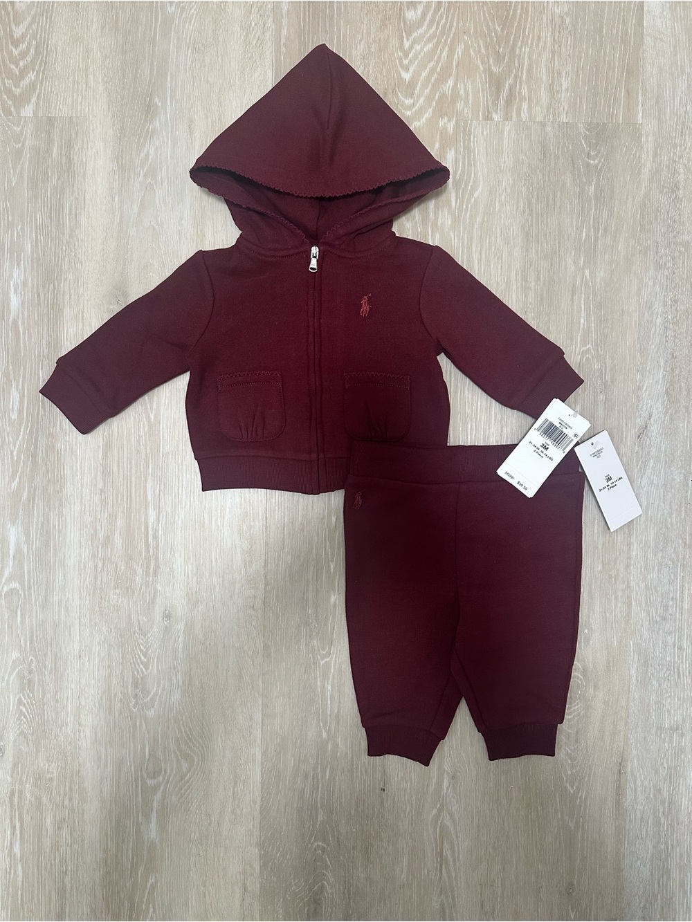 Polo Ralph Lauren Baby Girl’s Picot Fleece Hoodie & Jogger Pant Set,Size 3Months